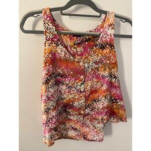 Material Girl Womens Pink Orange Abstract Speckled Print Button Front Tank Top L
